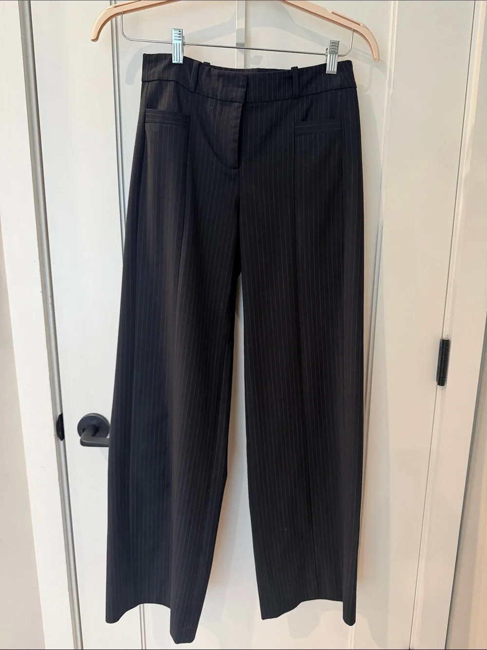 Ba&sh Navy Blue Pinstipe Trousers EUC size 4 - Picture 3 of 11